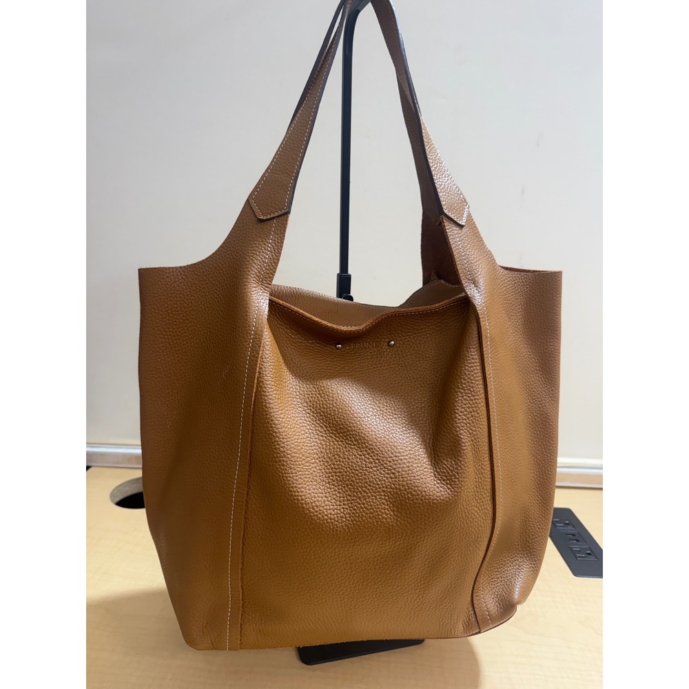 Prune Pebbled Leather Tote Bag Cognac Brown Slouchy Hobo Shoulder Bag Large